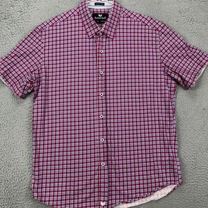 Buttercloth Icy Cotton Mens XL Shirt Button Up Red Plaid Slim Fit Stretch EUC